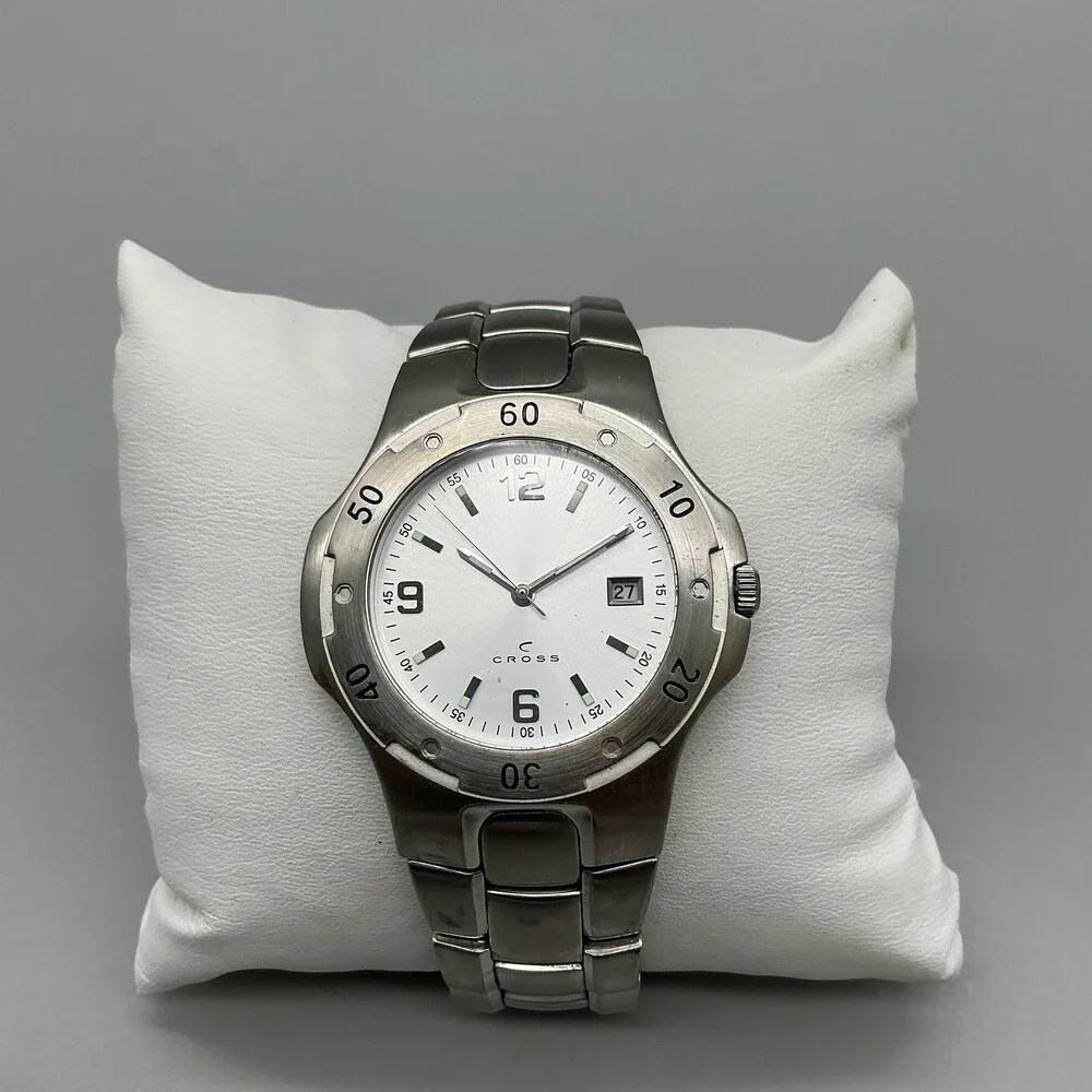 Cross Cingular Wireless Mens Watch 39mm Silver Tone Date New Battery 8.5